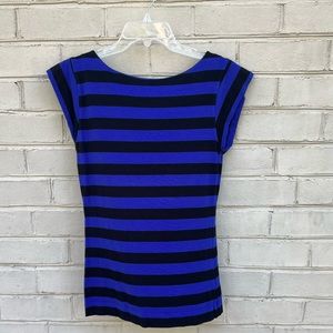 EUC French Connection Size L Blue & Black Striped Shirt